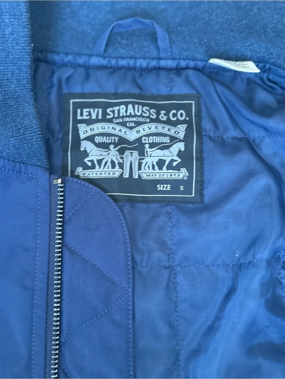 Men's Levi Navy Bomber Jacket Thermal Insulation Size Small